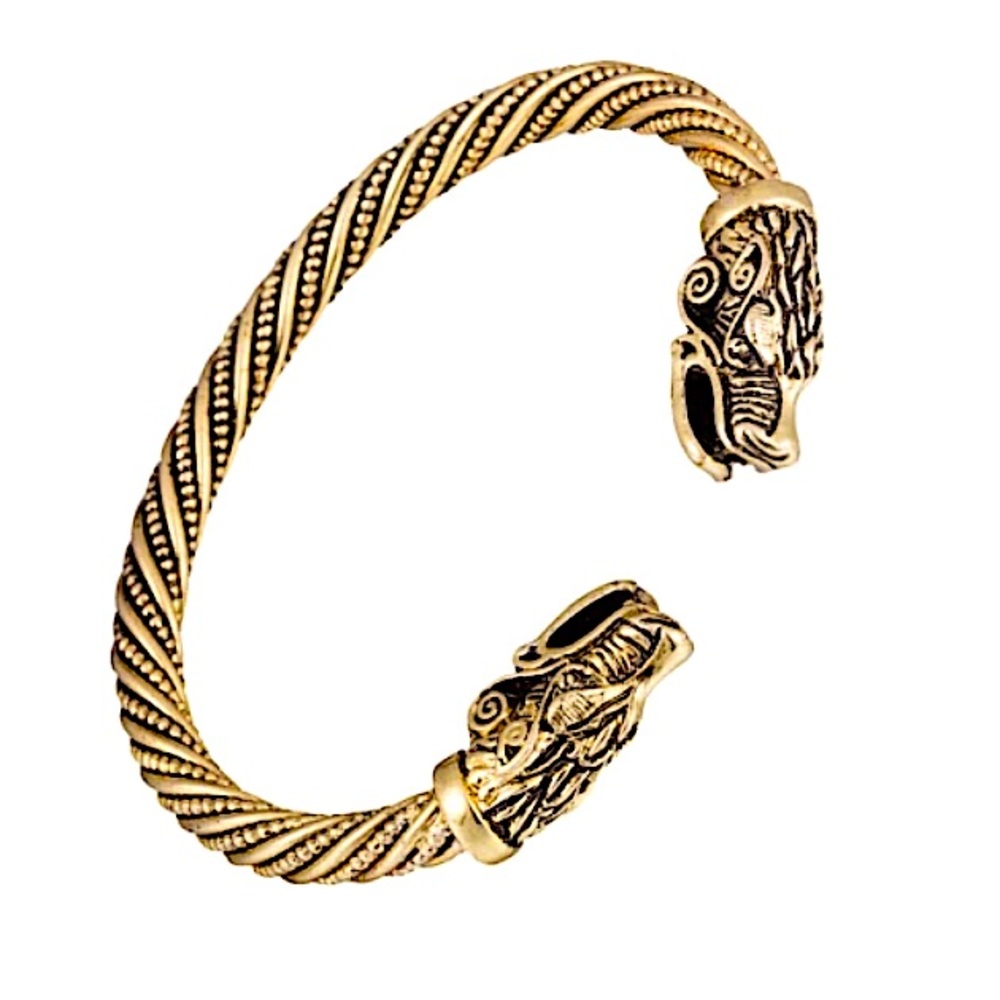 NEW DRAGON HEAD GOLD PLATED BANGLE BRACELET - Picture 7 of 8